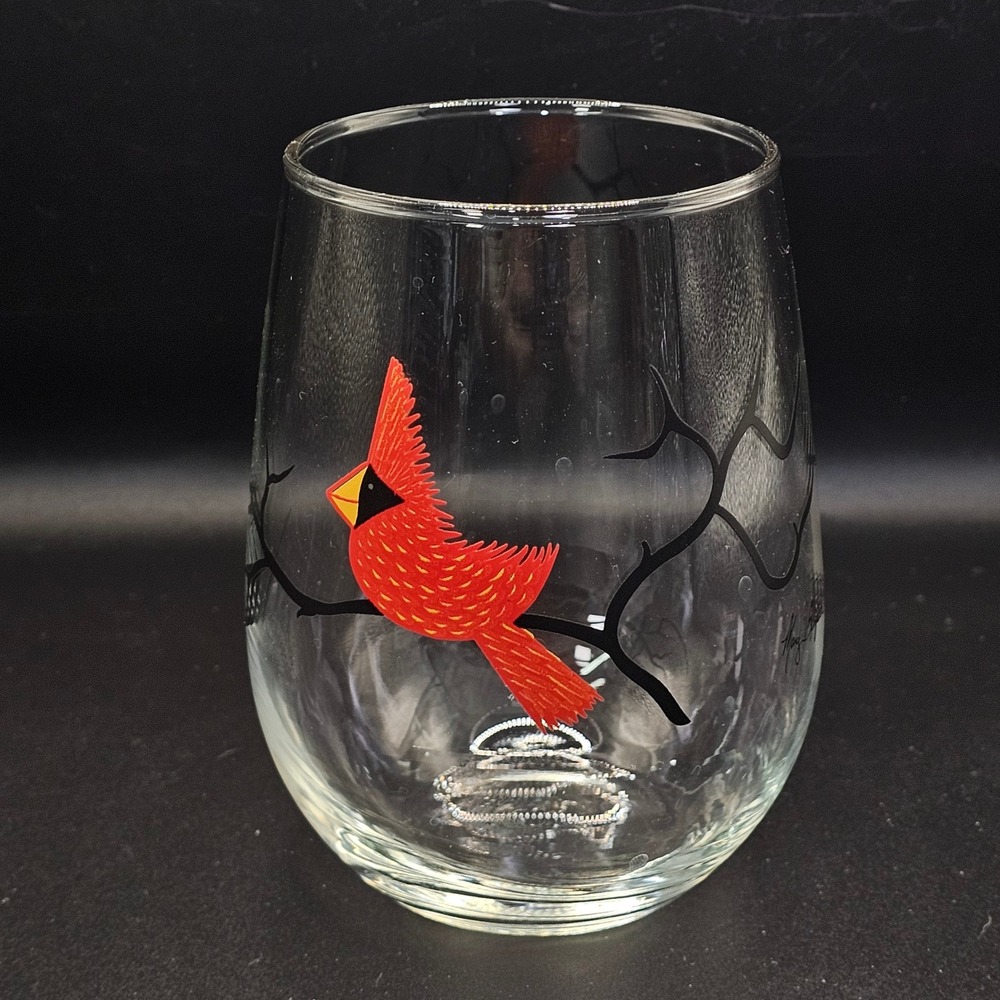 Mary Elizabeth Arts Birds Stemless Wine Glasses Tumblers Set of 4 Made USA 4.5" - Picture 7 of 9
